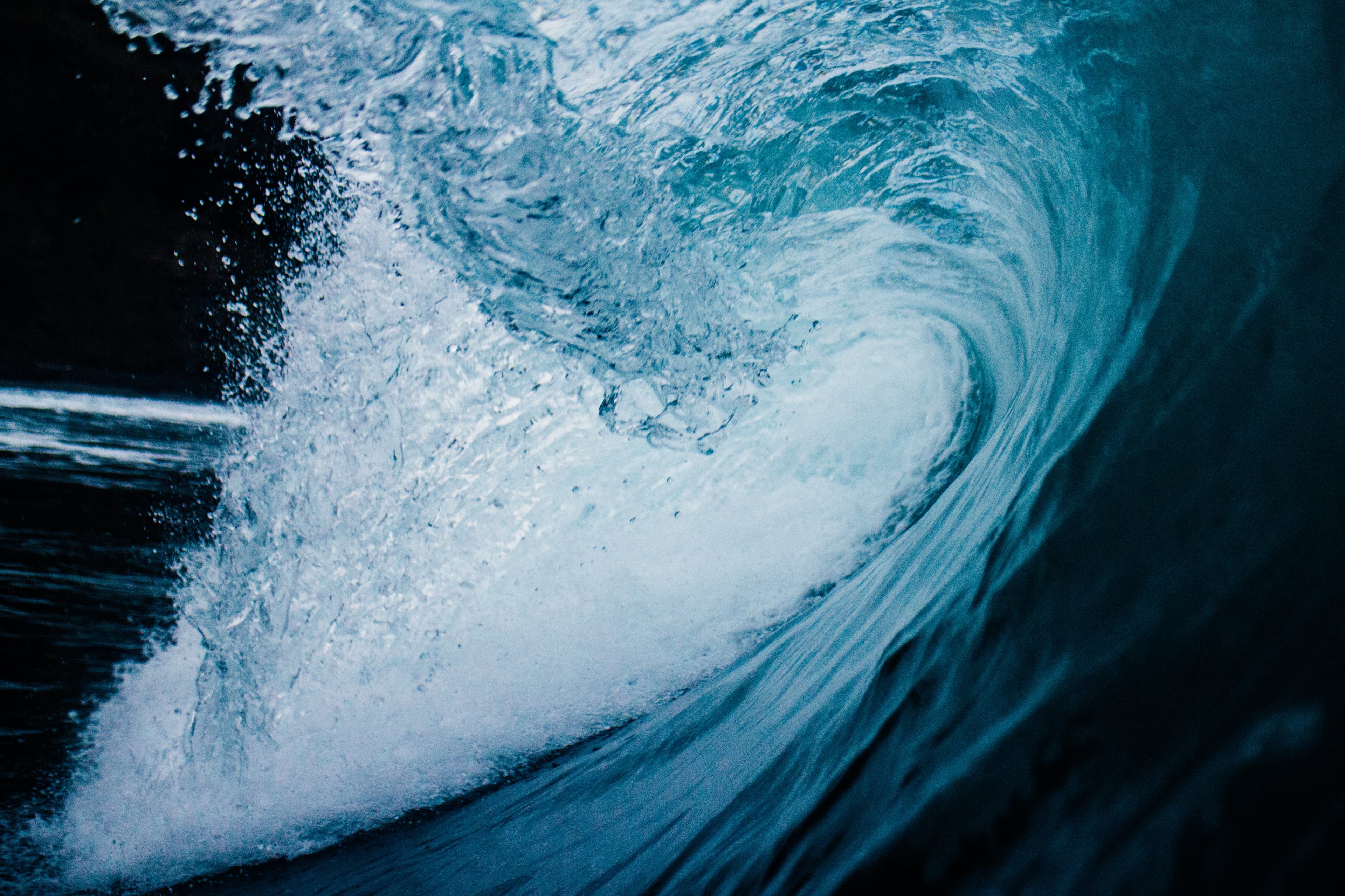 View from inside the barrel of an ocean wave